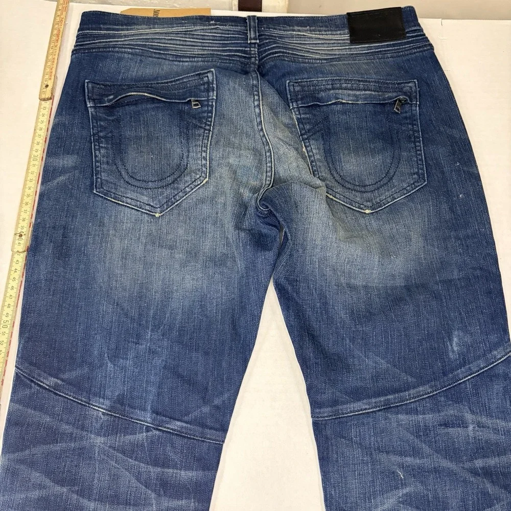 True Religion Rocco Moto Jeans Mens 33 NWT Distressed Blue Skinny Biker